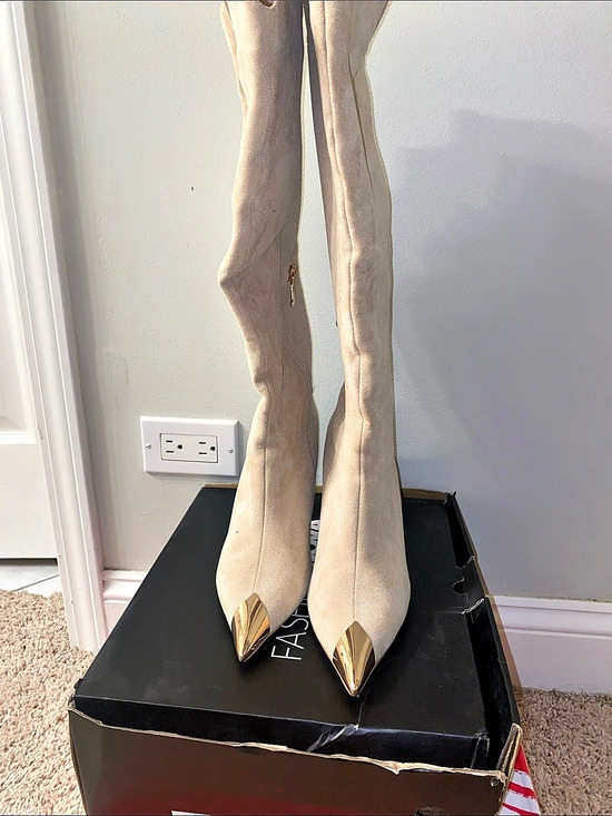 Fashion Nova Shoes - Fashion Nova Over-the-Knee Boots in Cream